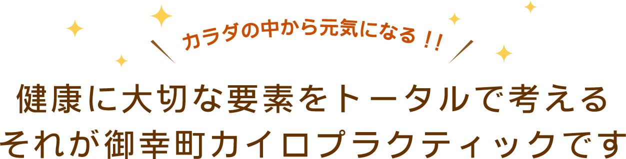 カラダの中から元気になる!!健康に大切な要素をトータルで考えるそれが御幸町カイロプラクティックです